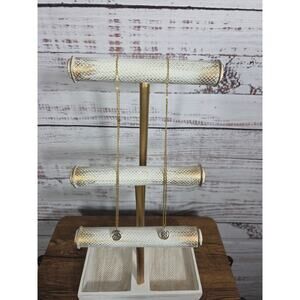 3 Tier Jewelry Display Stand Necklace Bracelet Holder Gold White Boutique READ